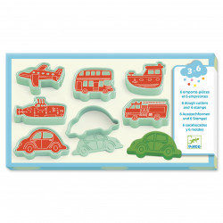 6 DOUGH CUTTERS AND 6 STAMPS - VEHICLES